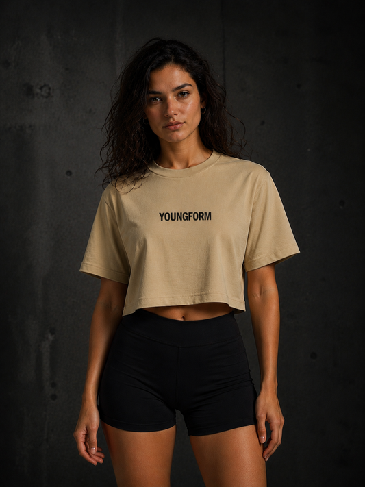 T-shirt Crop Top Femme Beige – YoungForm Fitness